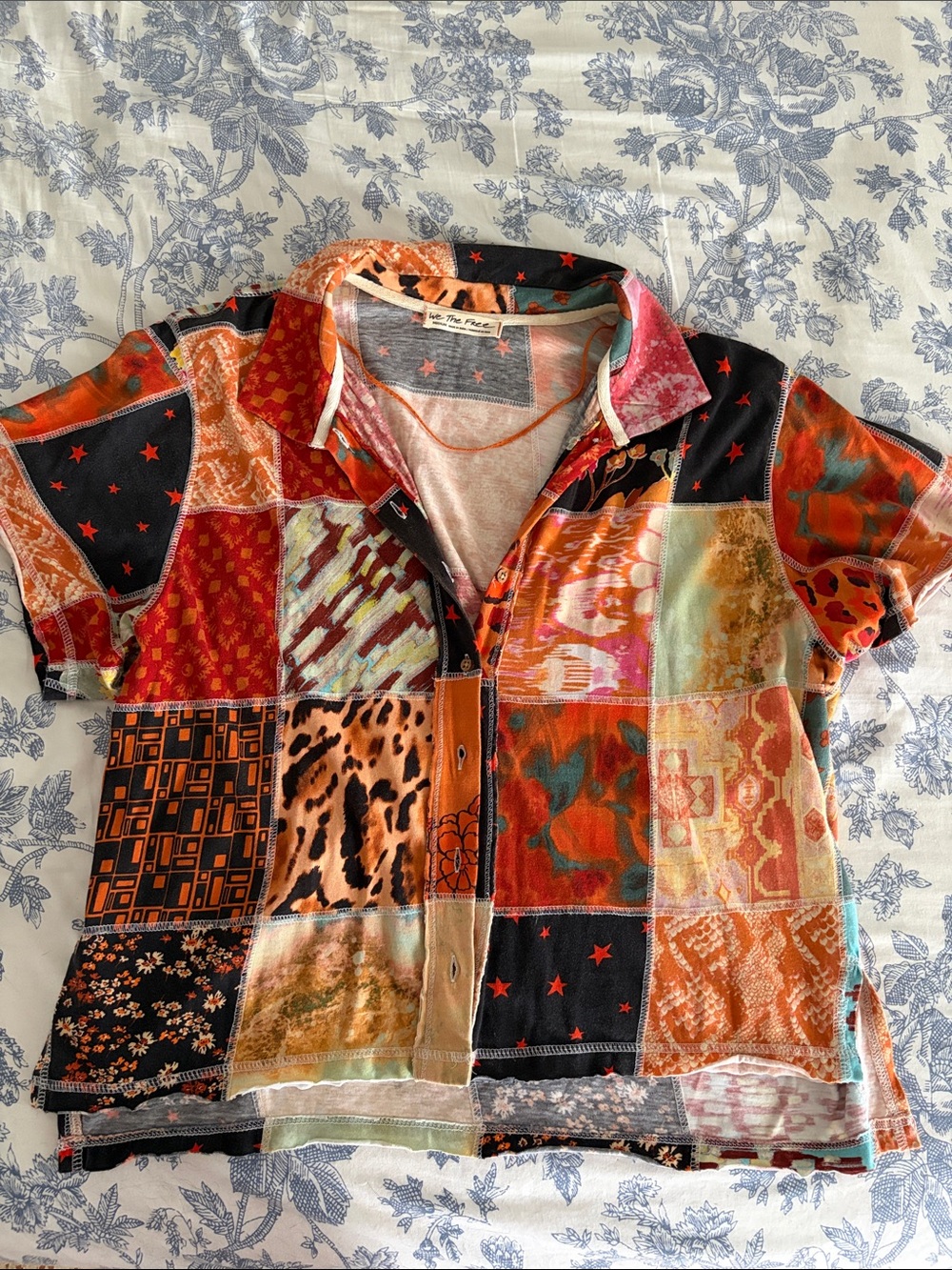 We The Free Multicolor Star & Tie-Dye Mix Top in Orange and Black Accents